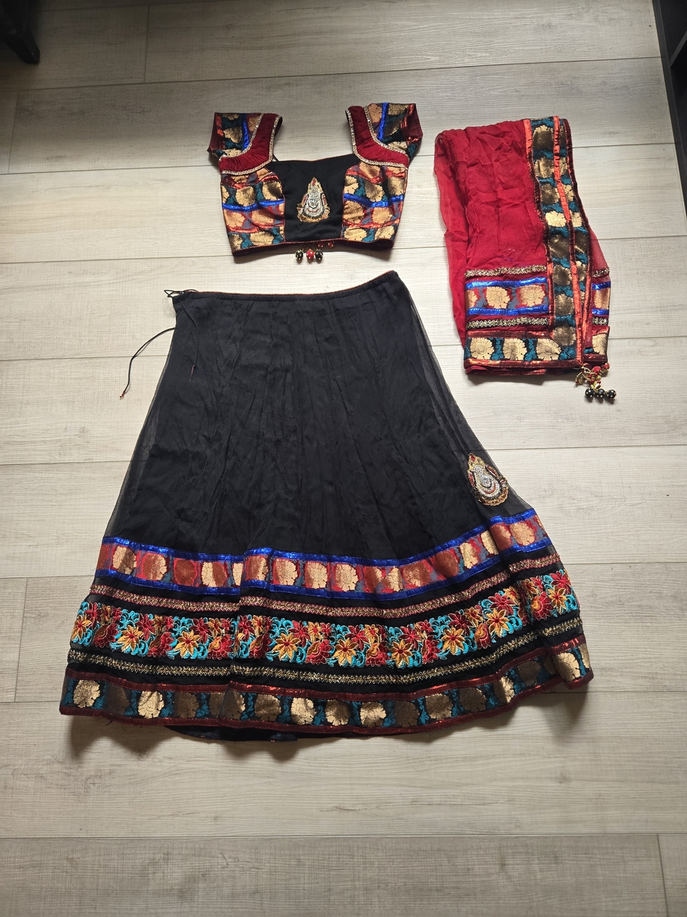 Elegant Indian Pakistani Garba Black Gold Maroon Lengha Size S